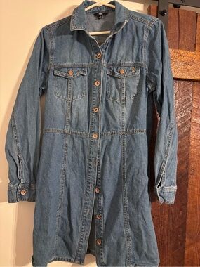FRYE Medium Blue Denim Shirt Dress with Contrast Stitching